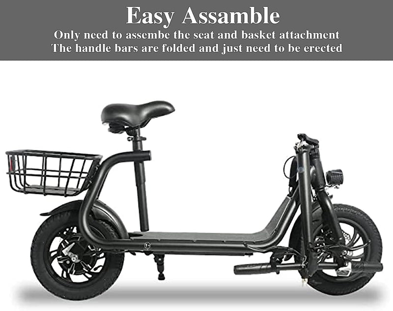 SEHOMY Electric Scooter Adults with Seat, Portable Scooters for Adults 15.5MPH , Foldable 450W Motor Battery E-Scooter Basket, 265lbs Max Load Electronic