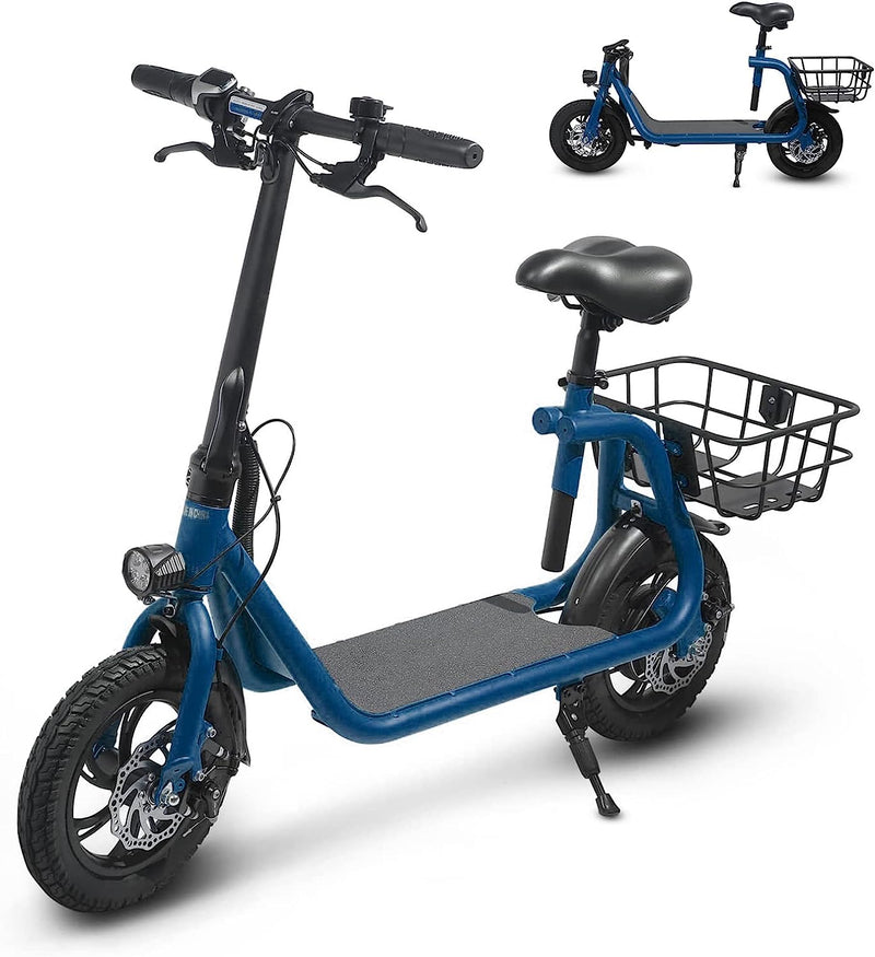 SEHOMY Electric Scooter Adults with Seat, Portable Scooters for Adults 15.5MPH , Foldable 450W Motor Battery E-Scooter Basket, 265lbs Max Load Electronic