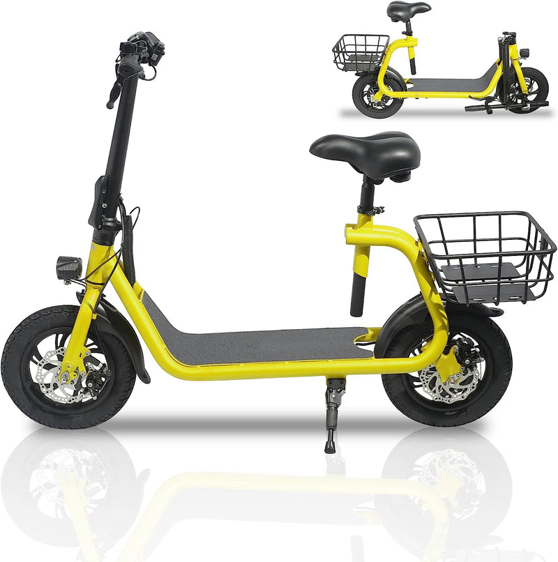 SEHOMY Electric Scooter Adults with Seat, Portable Scooters for Adults 15.5MPH , Foldable 450W Motor Battery E-Scooter Basket, 265lbs Max Load Electronic