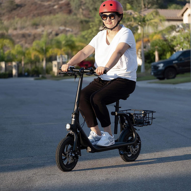 SEHOMY Electric Scooter Adults with Seat, Portable Scooters for Adults 15.5MPH , Foldable 450W Motor Battery E-Scooter Basket, 265lbs Max Load Electronic