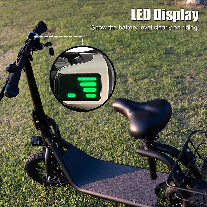 SEHOMY Electric Scooter Adults with Seat, Portable Scooters for Adults 15.5MPH , Foldable 450W Motor Battery E-Scooter Basket, 265lbs Max Load Electronic